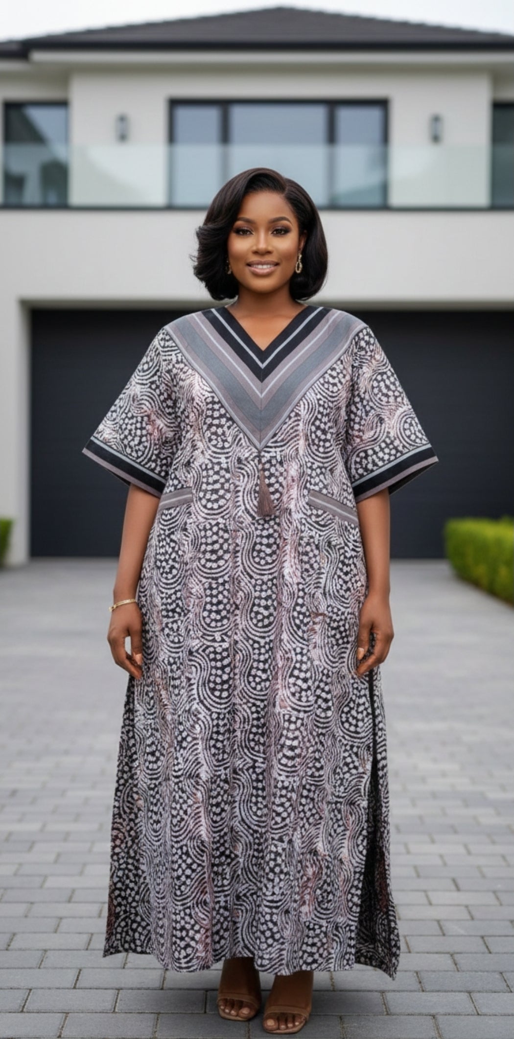 Long Black,  White and light Brown Nigerian Bubu dress