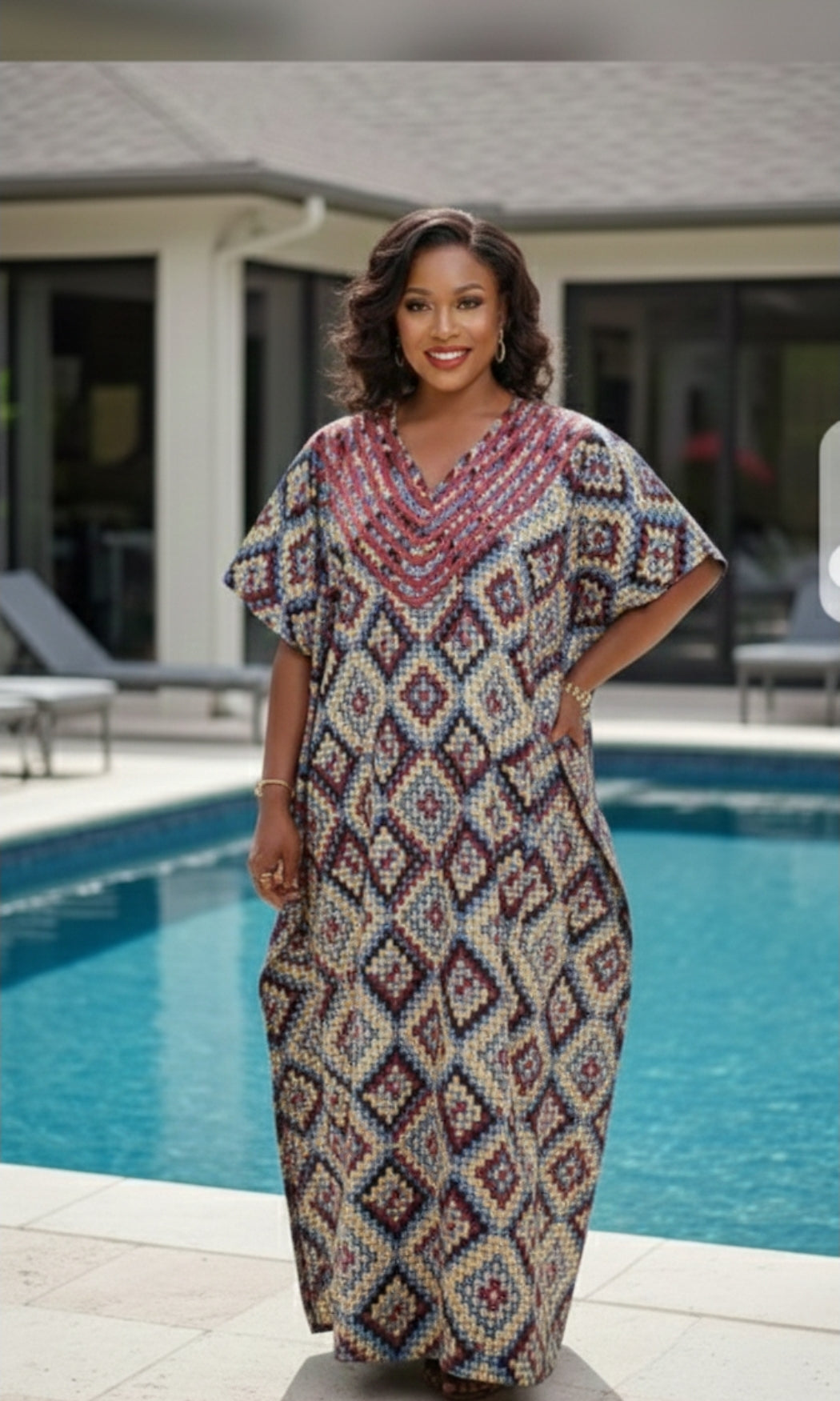 Maroon  multicolored  Midi Nigerian Bubu dress