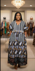 Long Black, white and gold midi Nigerian Bubu dress